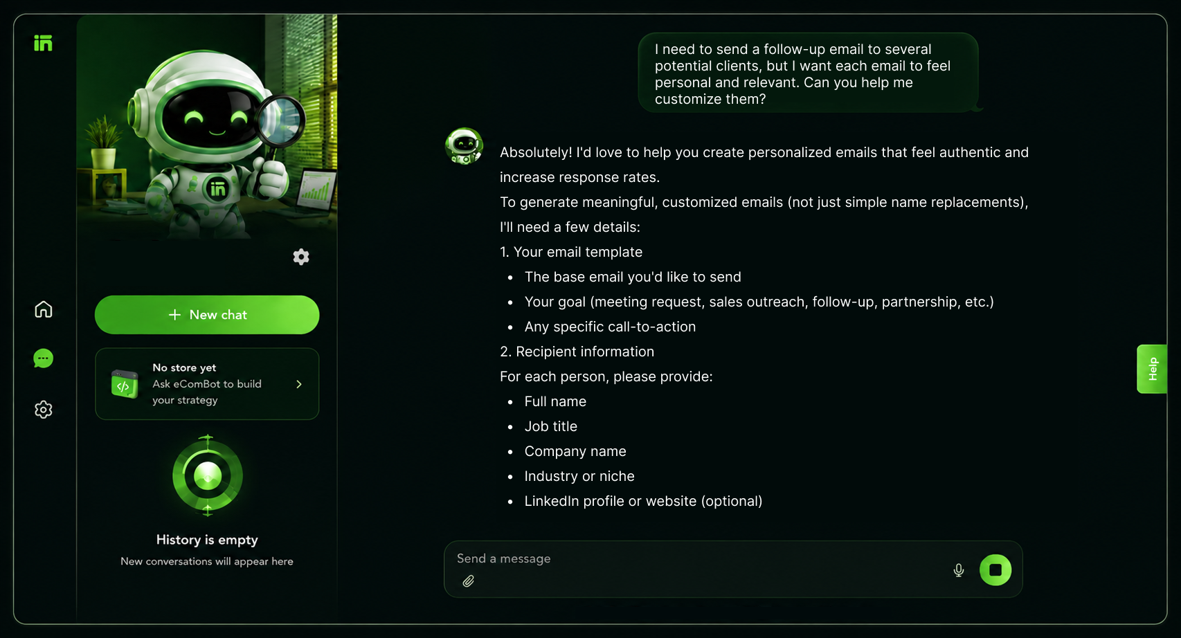 Chatbot AI dashboard screenshot