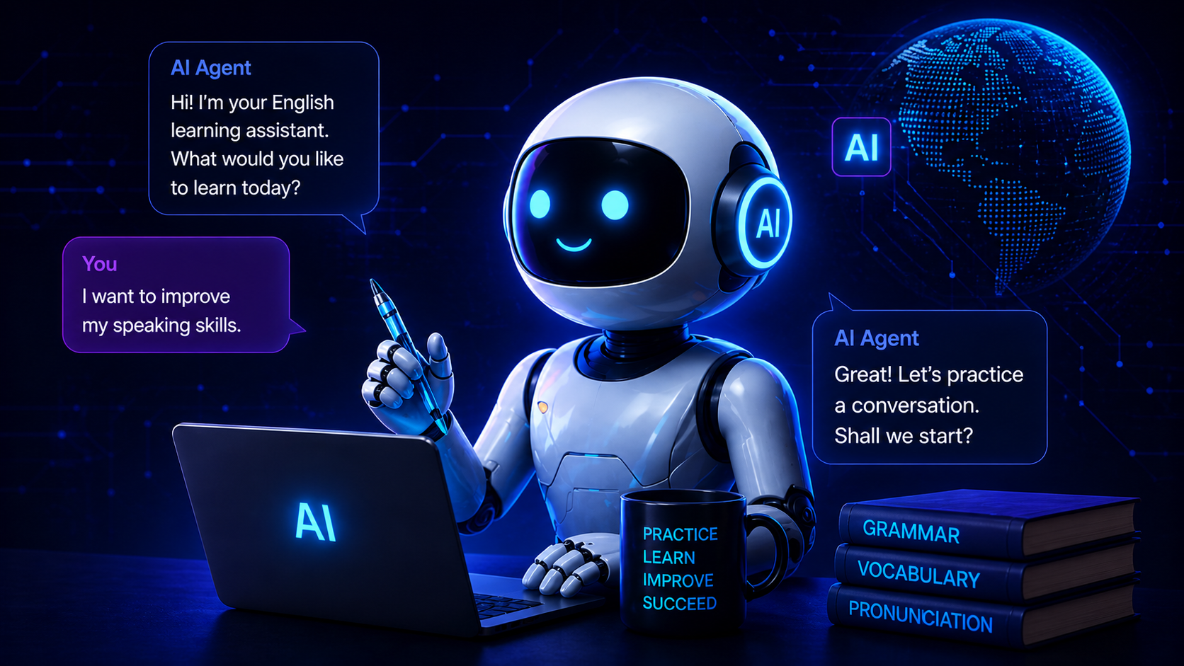 AI English tutor dashboard and lesson screen